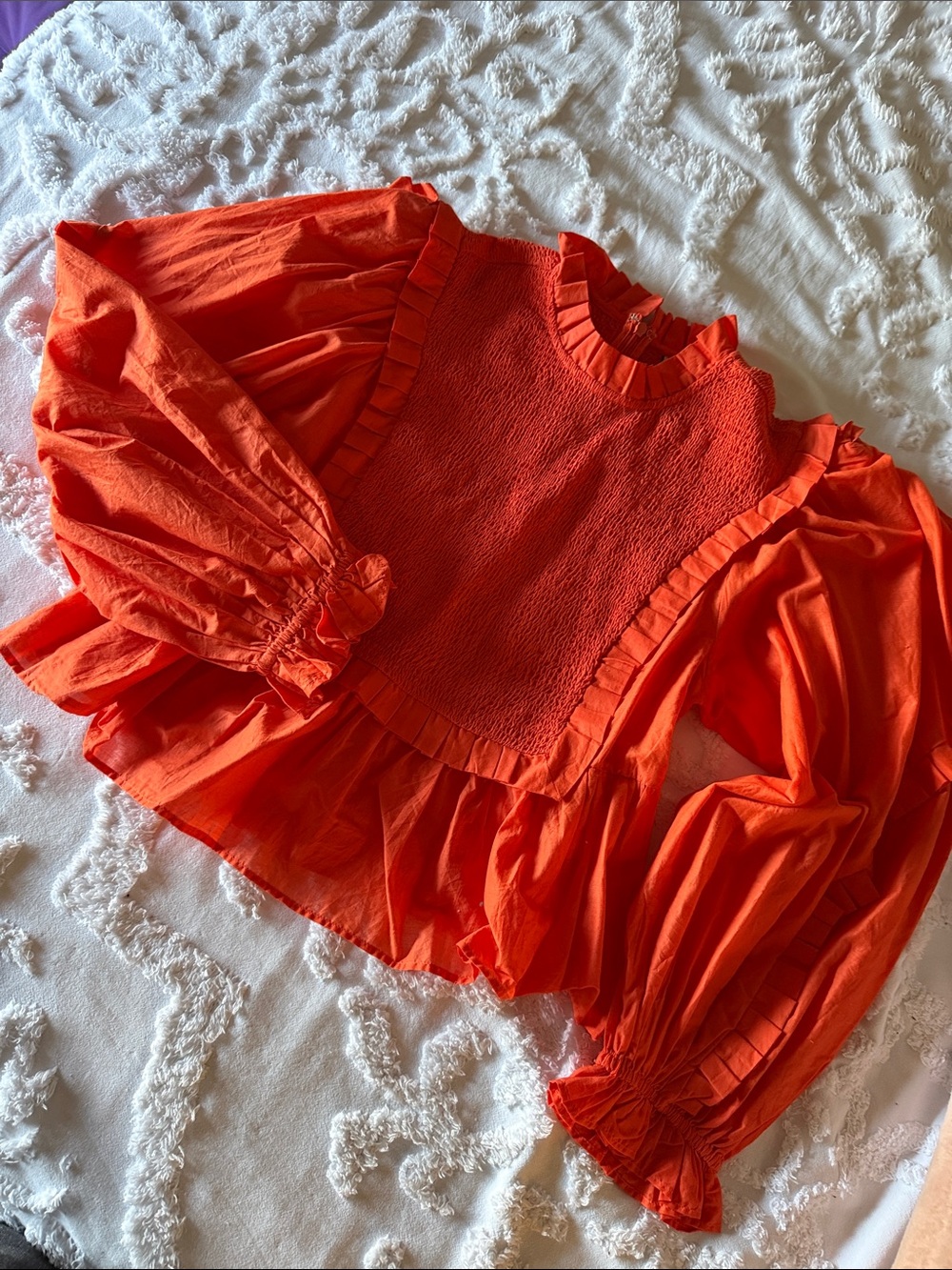 FARM RIO Women’s Ruffled Smocked Peplum Top - Bright Orange
